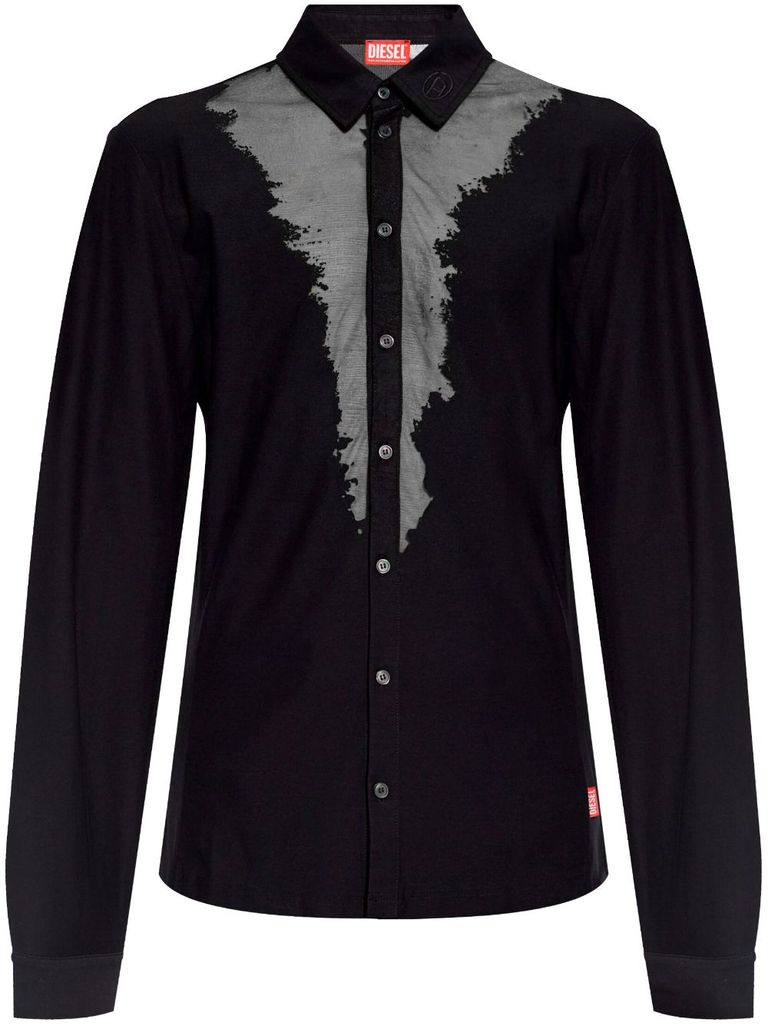 Shop Diesel S-sun-plain Semi-sheer Cotton Shirt In Black