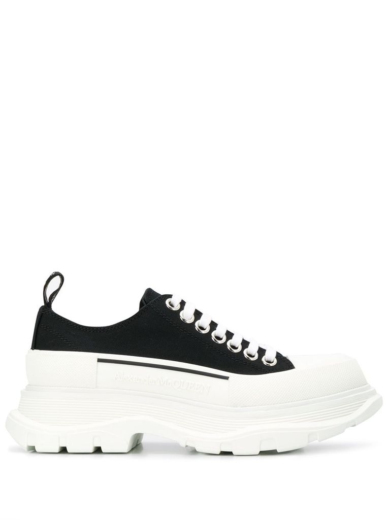 Shop Alexander Mcqueen Tread Slick Canvas Sneakers With Rubber Sole In Black