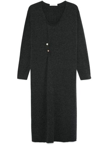 Wool long dress with brooch