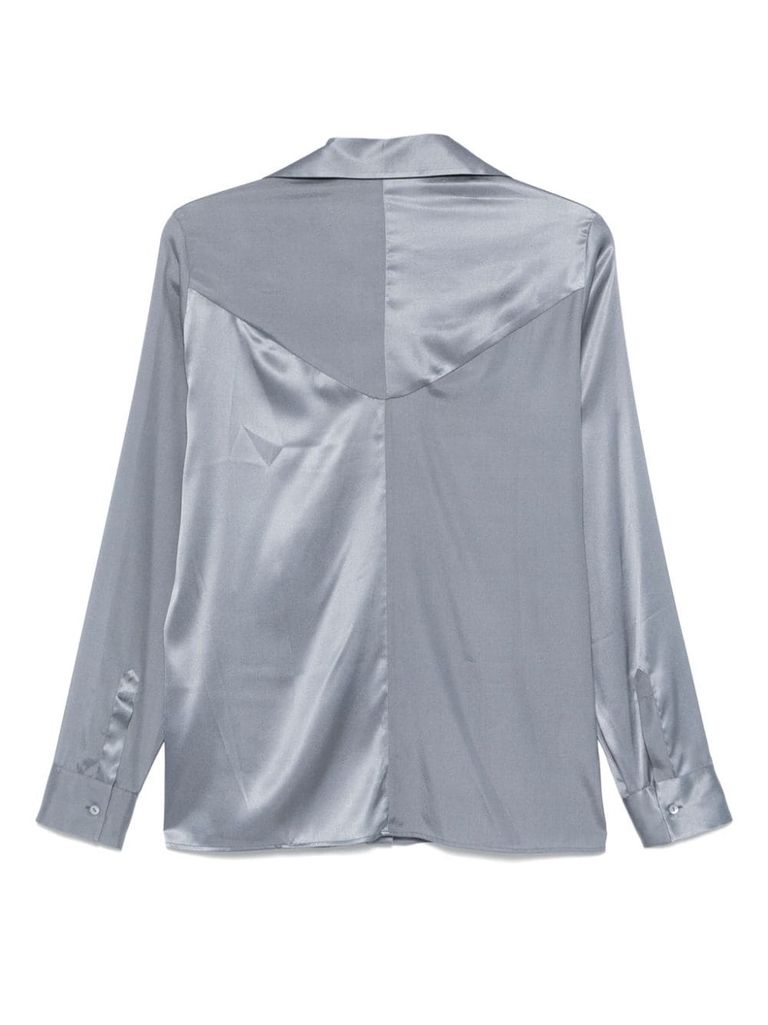 Shop Xacus Diamante Silk Shirt In Grey