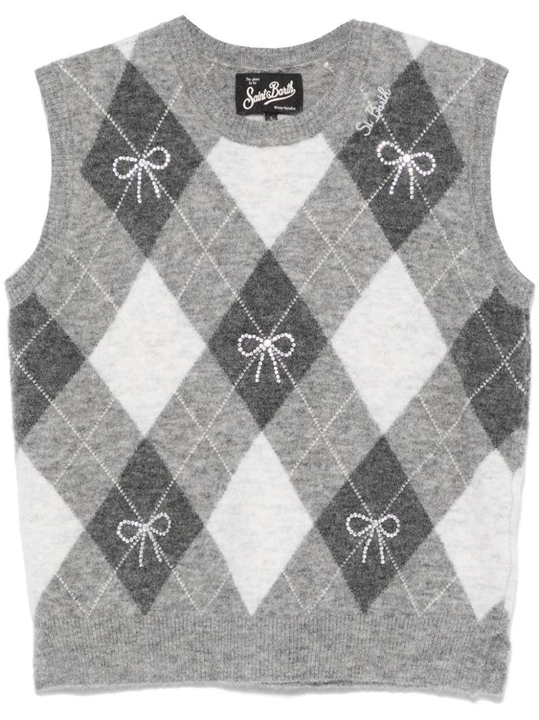 Shop Mc2 Saint Barth Joey Vest In Diamond-patterned Wool In White