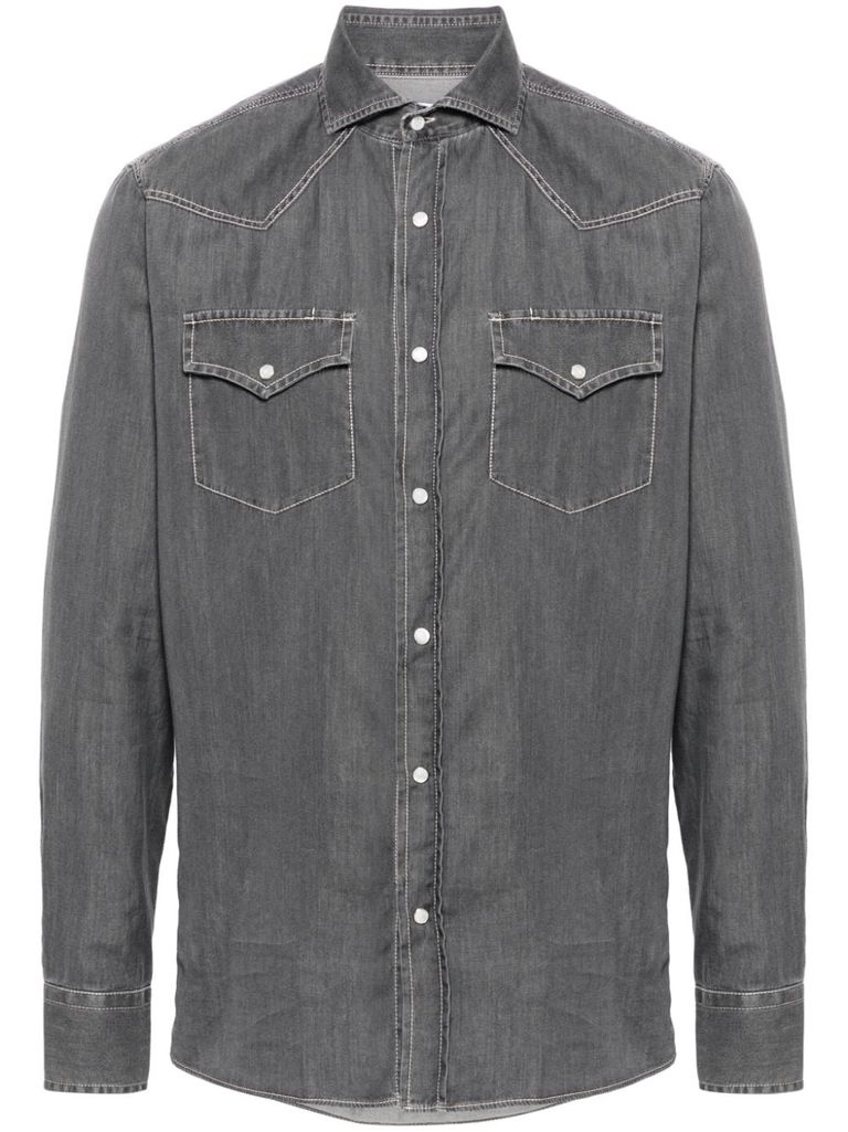 Shop Brunello Cucinelli Cotton Shirt With Pockets In Grey