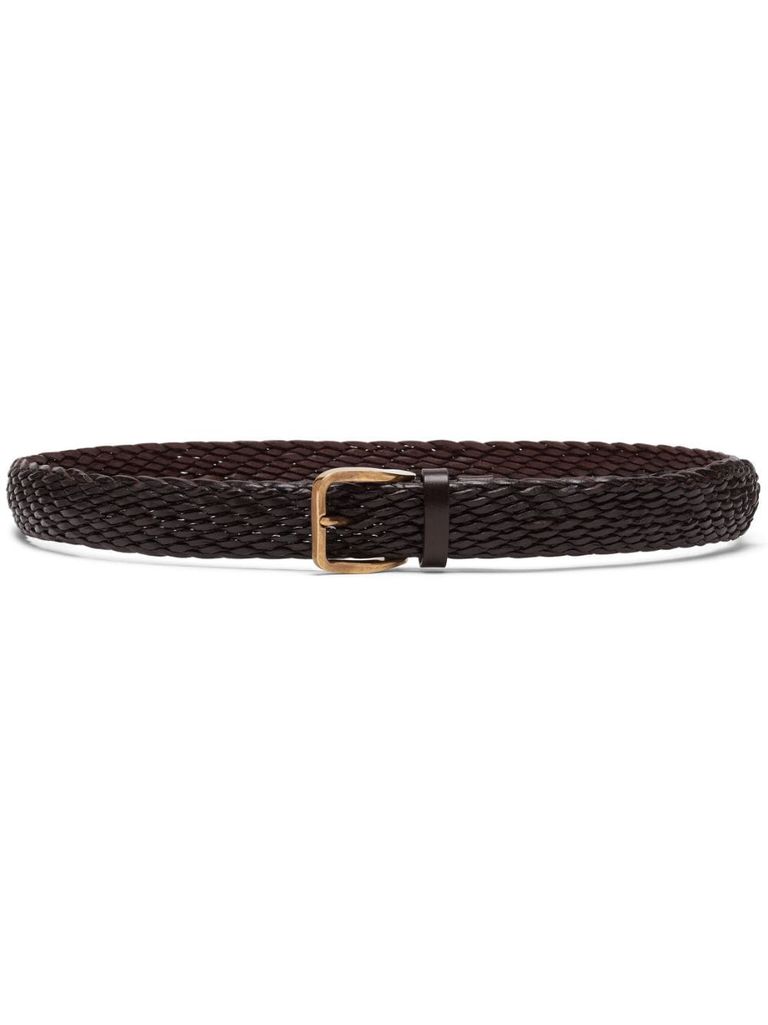 Shop Brunello Cucinelli Woven Calf Leather Belt In Brown