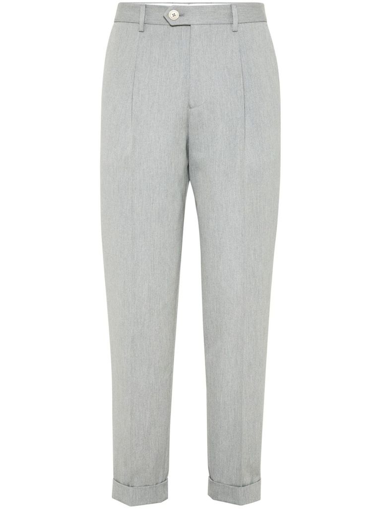 Shop Brunello Cucinelli Wool And Cotton Trousers With Cuffs In Grey