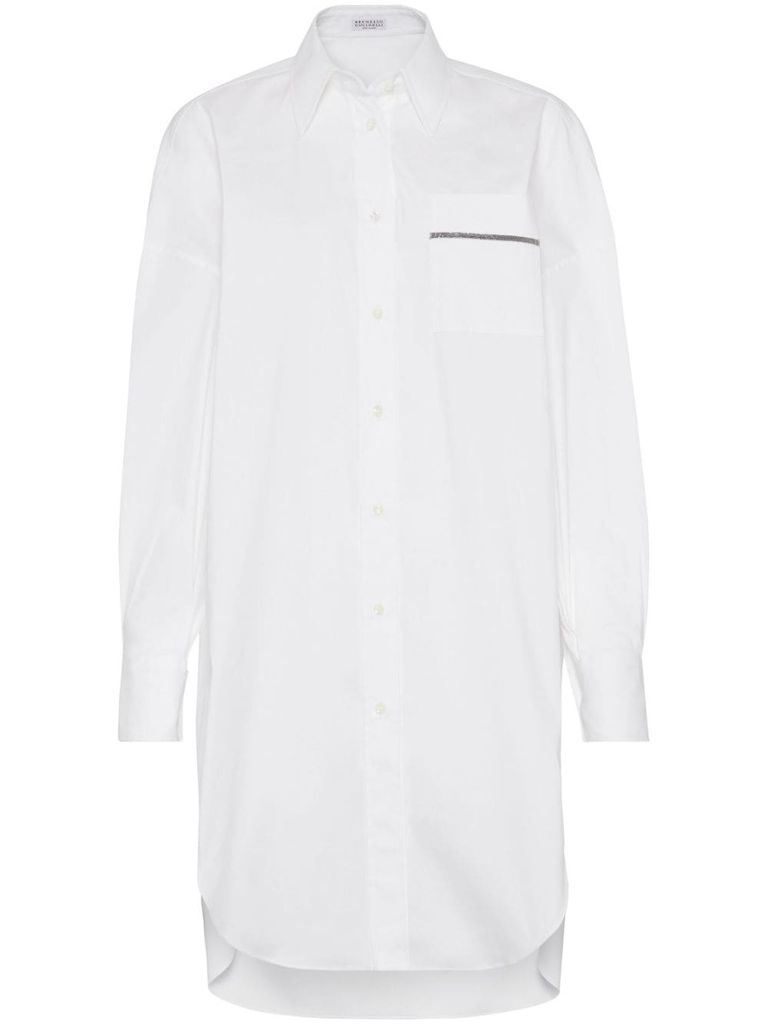 Shop Brunello Cucinelli Long Cotton Shirt With Monili Detail In White