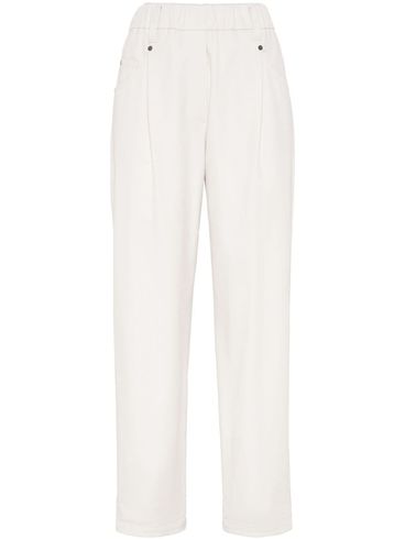 Straight cotton pants with elastic waistband