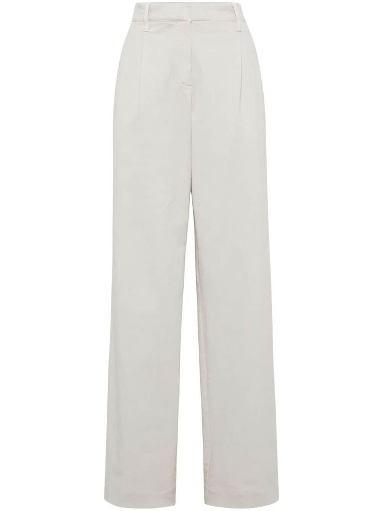 Shop Brunello Cucinelli Wide-leg Cotton Pants In White