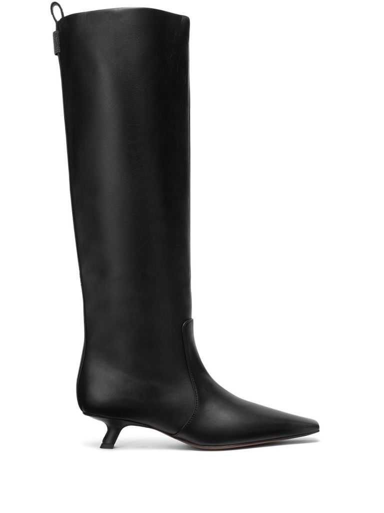 Shop Brunello Cucinelli High Leather Boots With Heels In Black