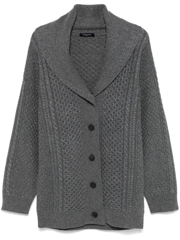 Shop Fabiana Filippi Wool Cardigan With Lurex Details In Grey