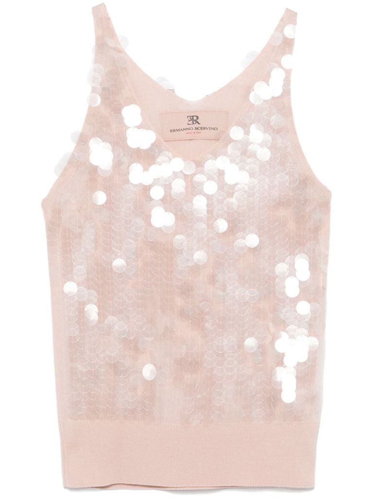 Shop Ermanno Scervino Wool Top With Sequins In Pink