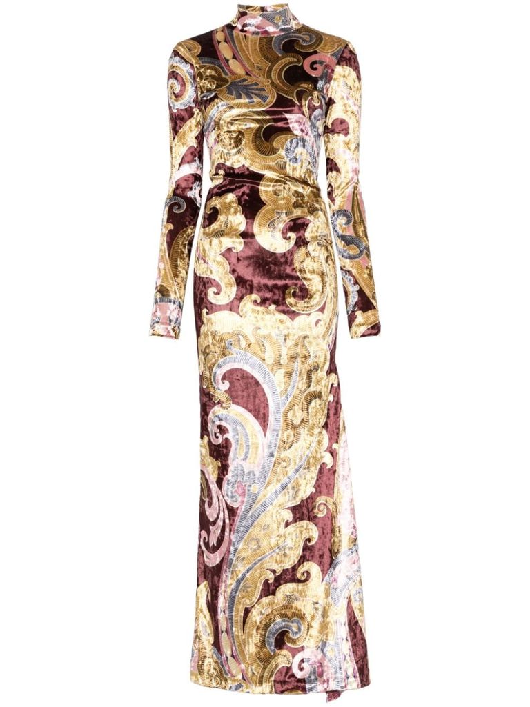 Shop Etro Long Paisley Print Dress In Multicolour