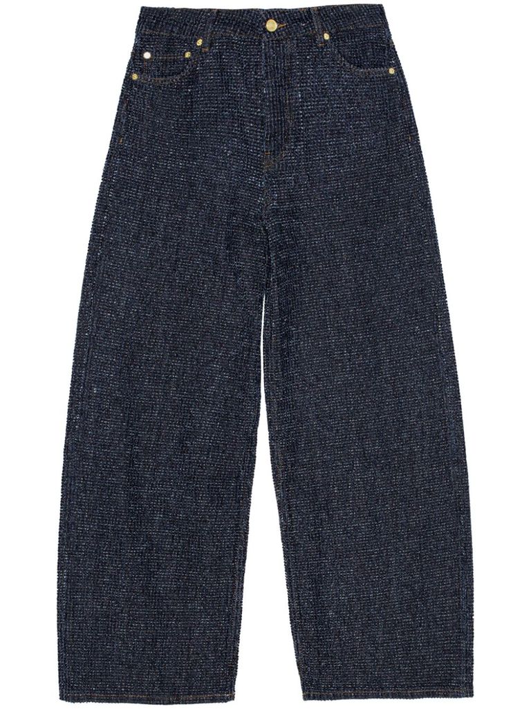 Shop Ganni Wide-leg Cotton Jeans In Blue