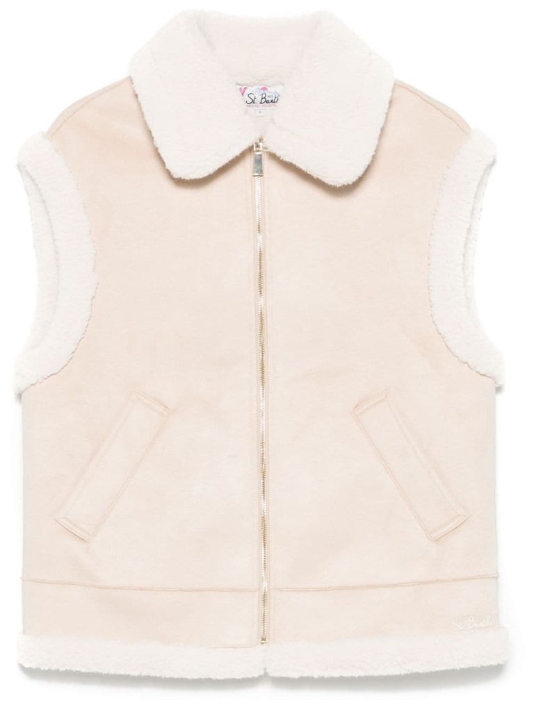 Shop Mc2 Saint Barth Hesketh Vest With Fur In Beige