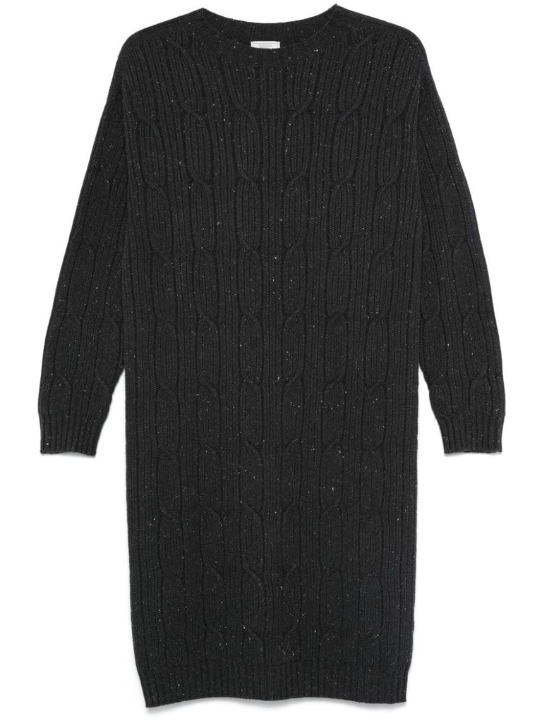 Shop Peserico Midi Dress In Woven Wool With Lurex Details In Grey