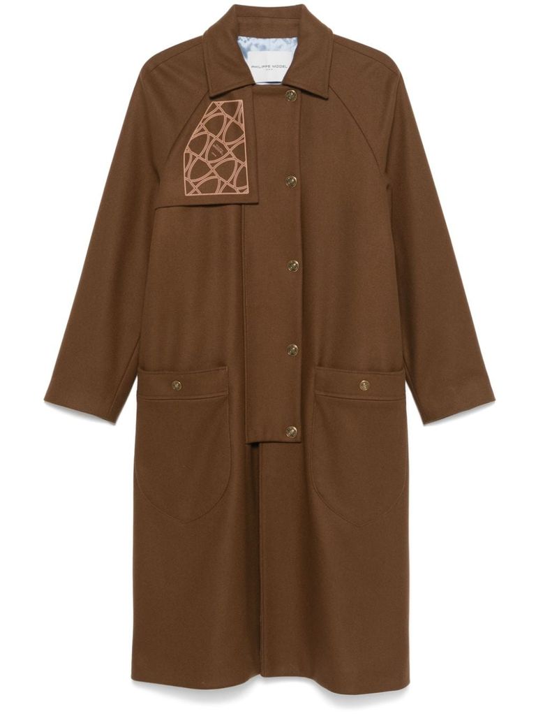 Shop Philippe Model Long Wool Coat With Pockets In Brown