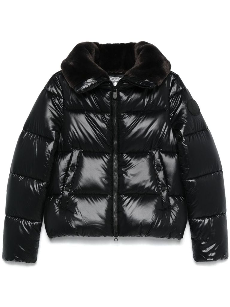 Shop Save The Duck Short Black Moma Puffer Jacket With Fur