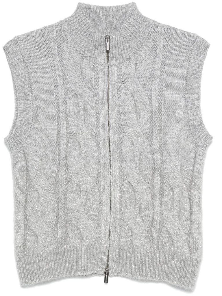 Shop Peserico Woven Wool Gilet In Grey