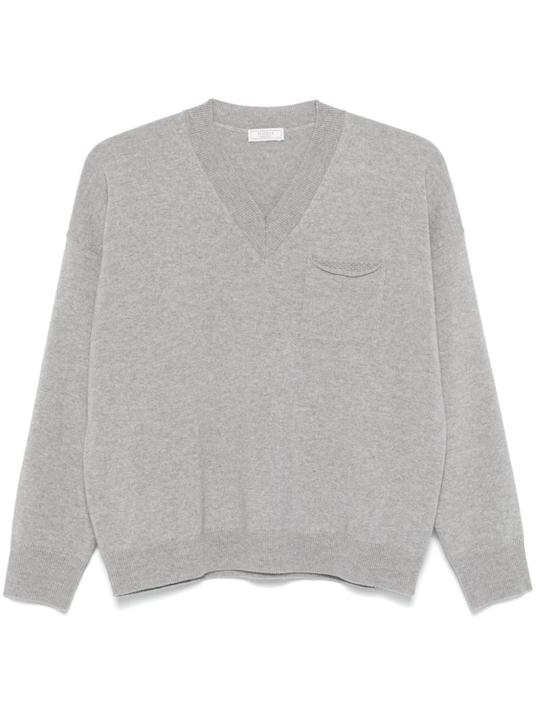 Shop Peserico Wool Sweater With Pocket In Grey