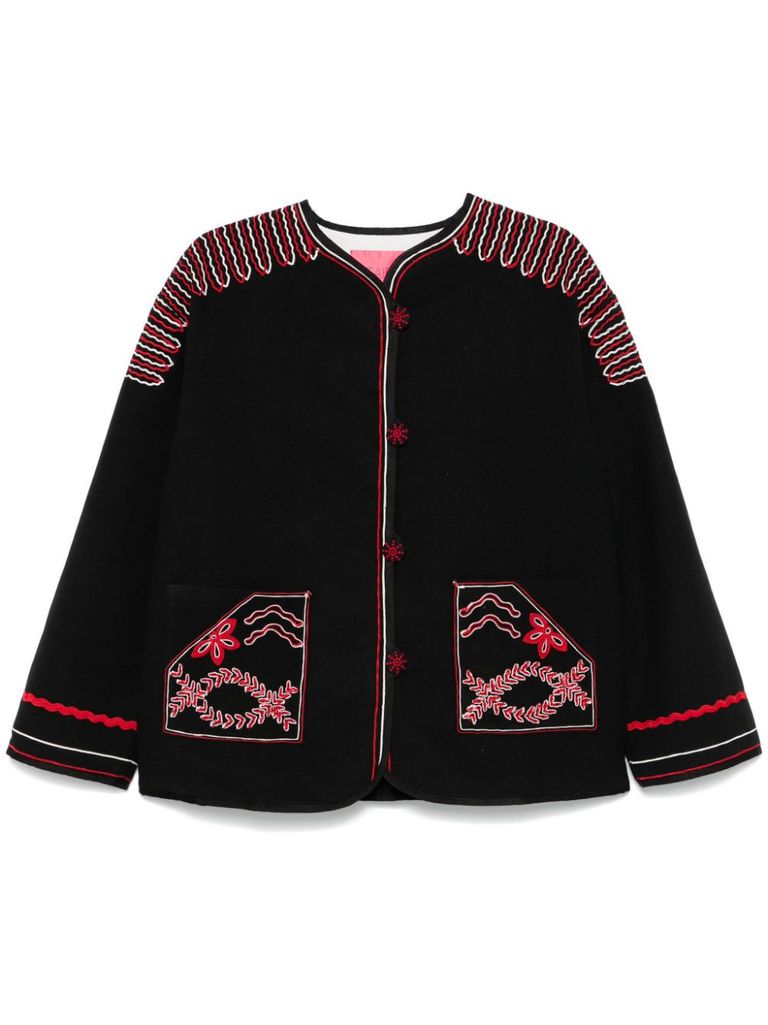 Shop Taieur Dina Jacket In Wool With Embroidery In Black