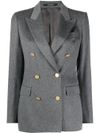 Gray double-breasted cashmere Parigi blazer.