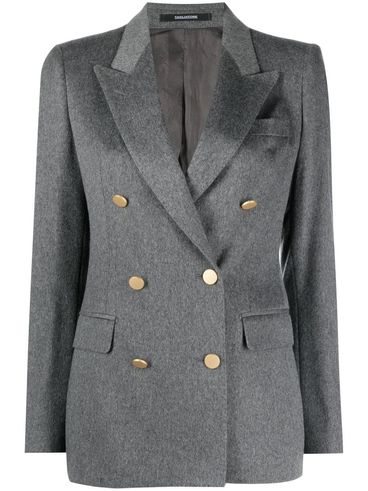 Gray double-breasted cashmere Parigi blazer.