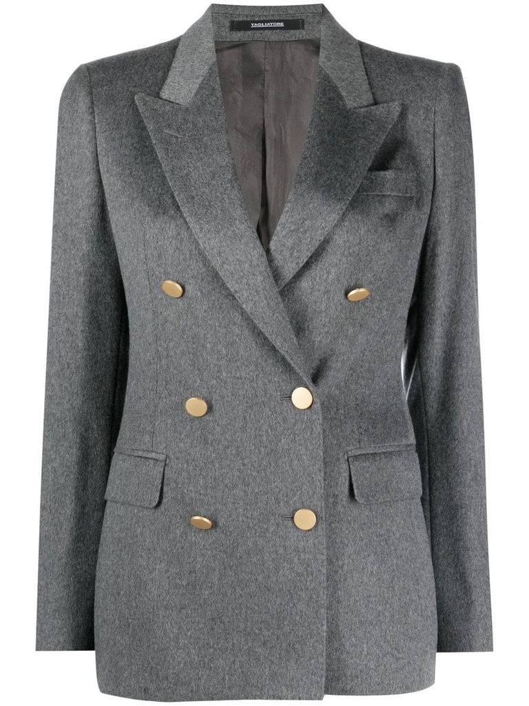 Shop Tagliatore Gray Double-breasted Cashmere Parigi Blazer. In Grey