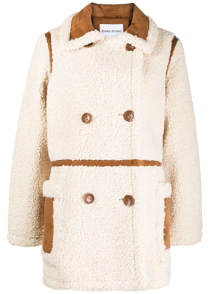 Shop Stand Studio Long Chloe Coat In Faux Shearling In White