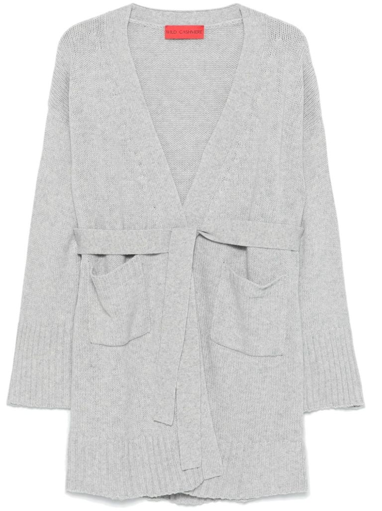 Shop Wild Cashmere Karla Cardigan In Wool And Cashmere With Belt. In Grey