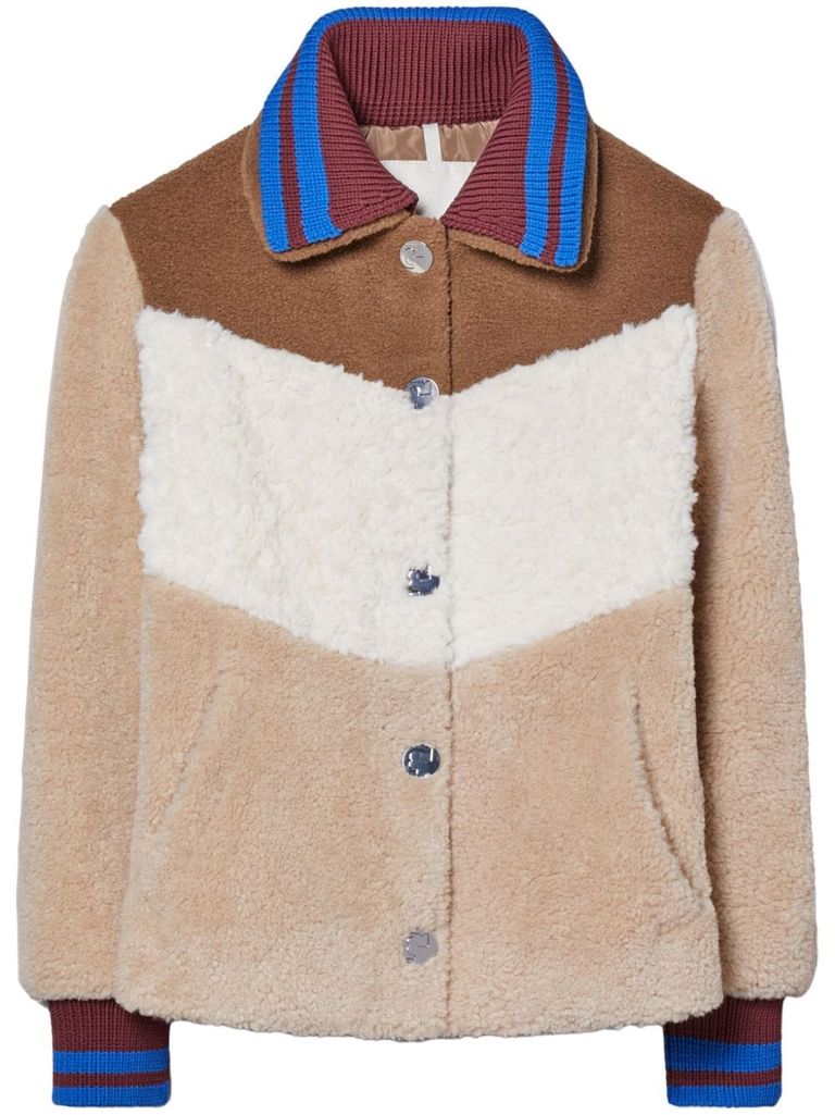 Shop Tory Burch Wool-effect Bomber Jacket With Buttons. In Brown