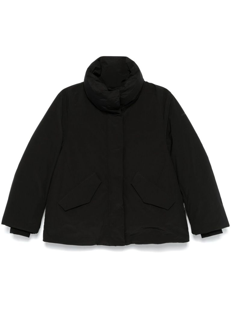 Woolrich Black Coat With High Collar And Boxy Silhouette In Black