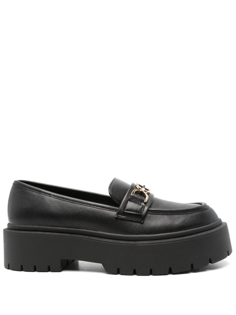 Shop Twinset Black Loafers With Logo Buckle