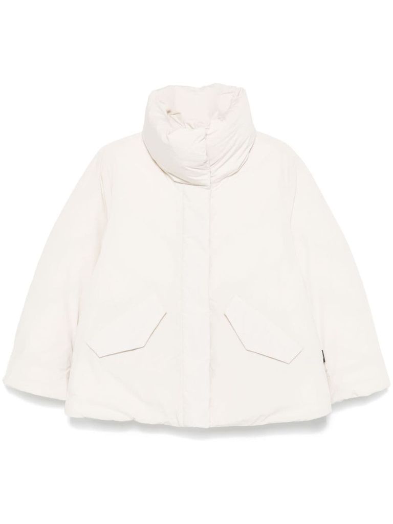 Woolrich Short High Collar Puffer Jacket In White