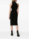 Slim fit black dress with high neck and sleeveless