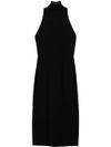 Slim fit black dress with high neck and sleeveless