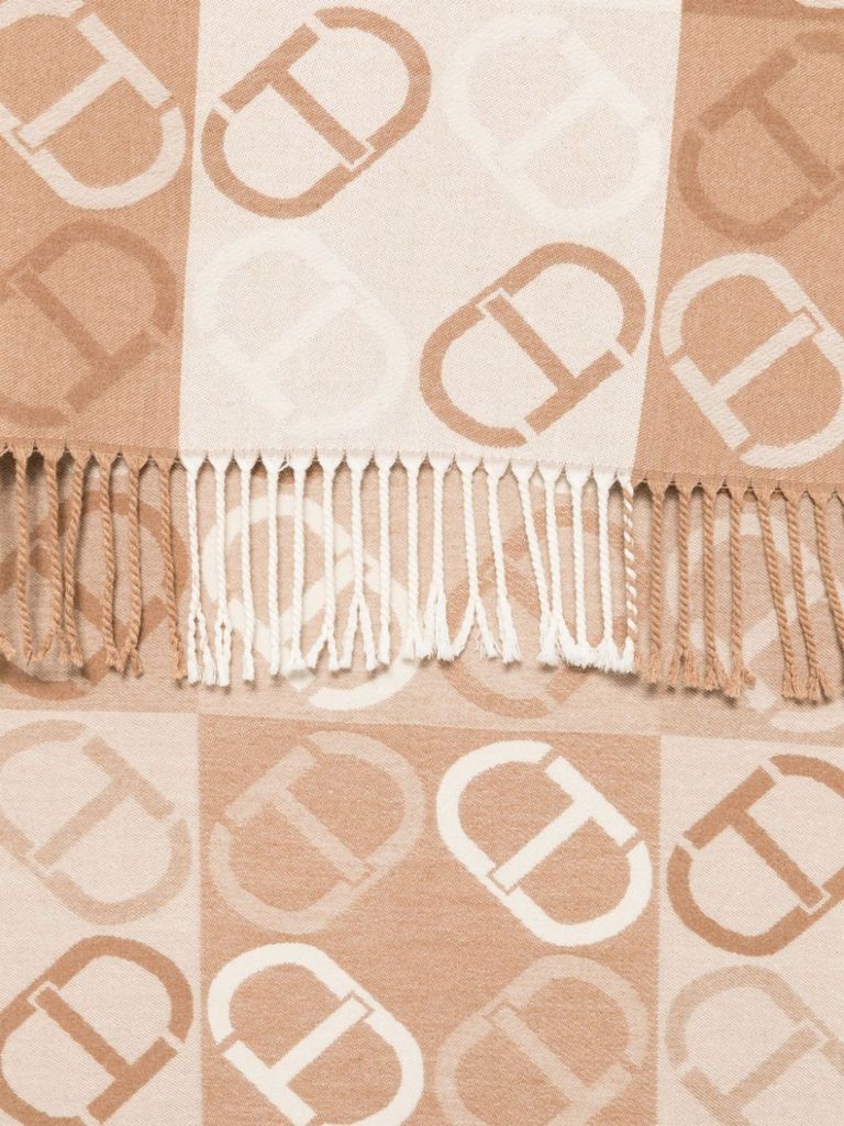 Shop Twinset Scarves With Jacquard Pattern In Beige