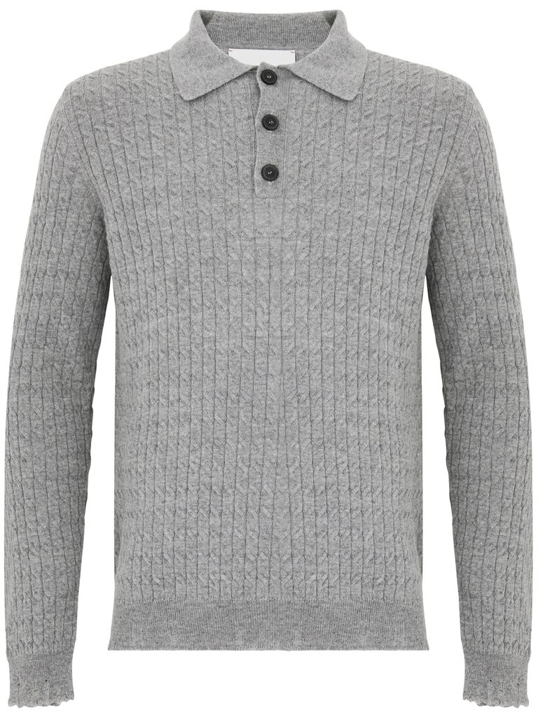 Shop Amaranto Knitted Wool Sweater With Buttons In Grey