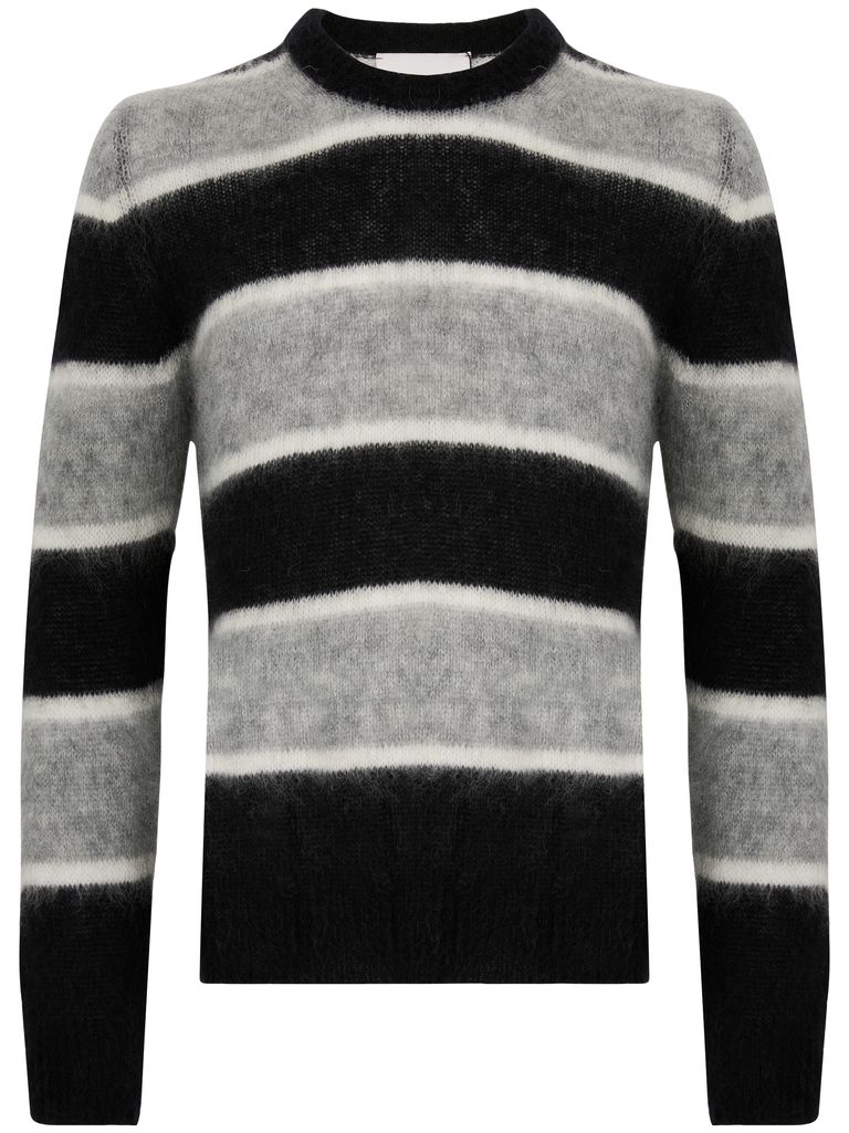 Shop Amaranto Striped Wool Sweater In Black