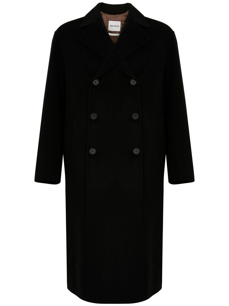 Amaranto Long Double-breasted Wool Coat In Black