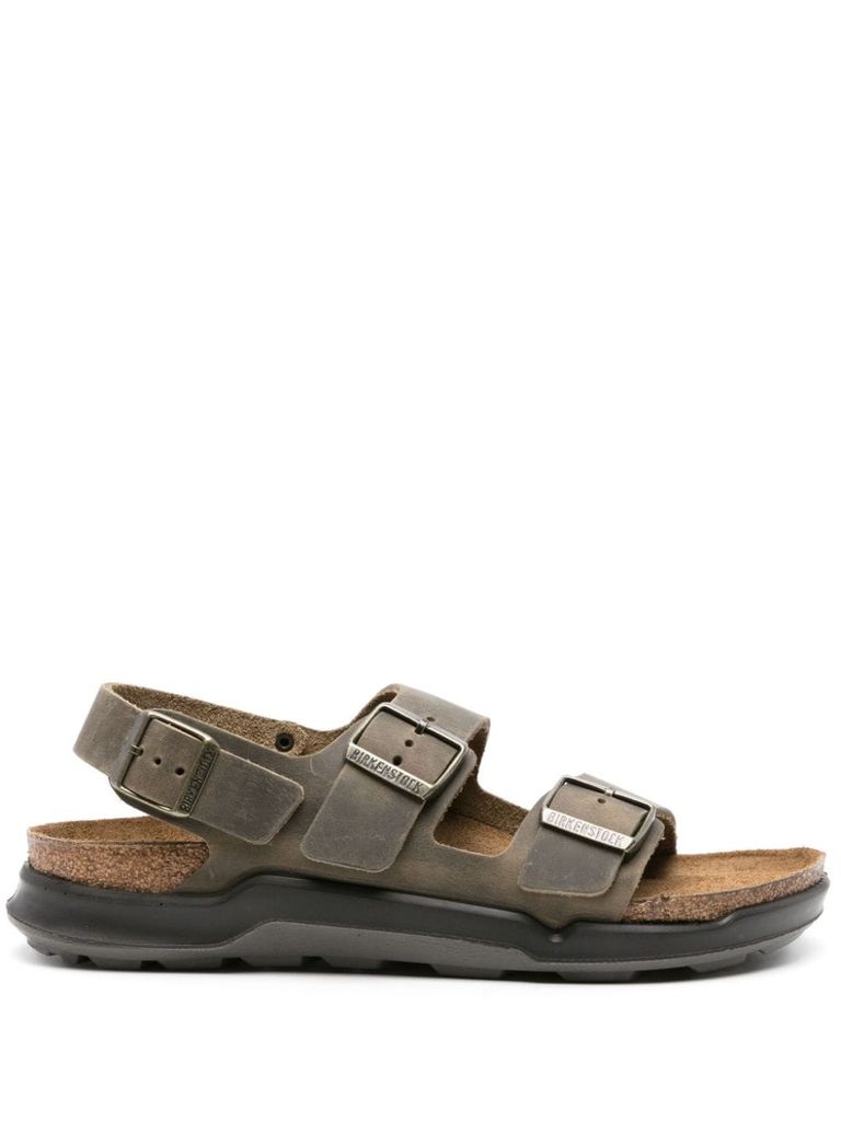 Shop Birkenstock Milano Leather Sandals With Double Strap In Brown