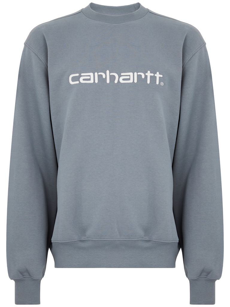 Carhartt Crew Neck Cotton Sweatshirt With Logo Embroidery In Grey