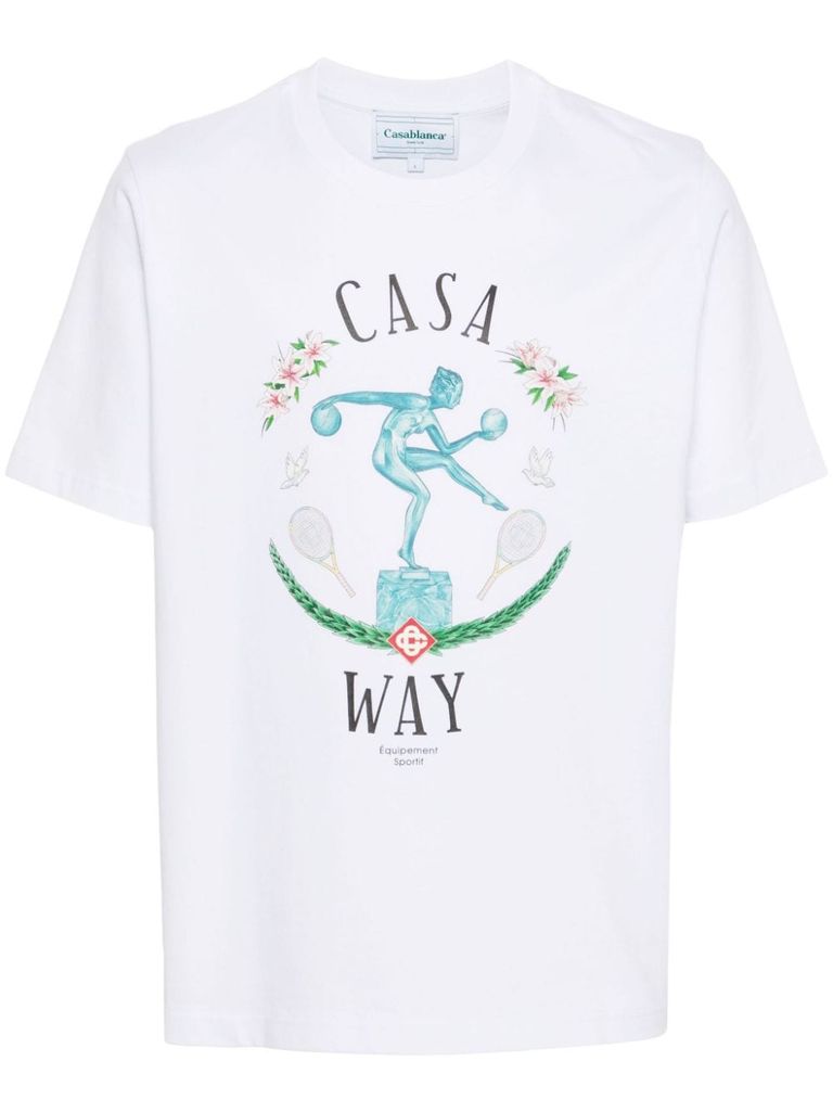 Shop Casablanca Cotton T-shirt With Front And Back Print In White