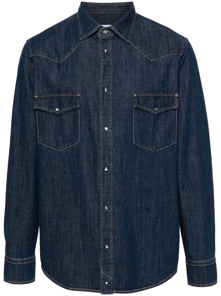 Shop Jacob Cohen Denim Shirt With Pockets In Blue