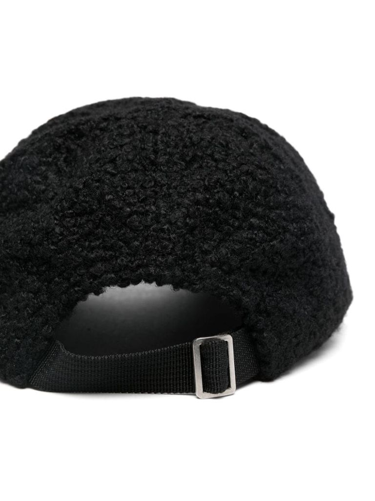 Shop Versace Jeans Couture Shearling Hat With Embroidered Logo In Black