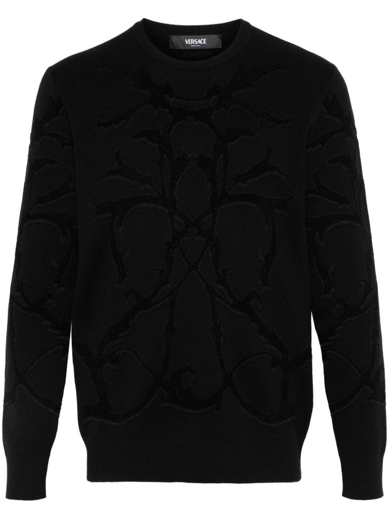 Shop Versace Acanthus Wool Sweater With Pattern In Black