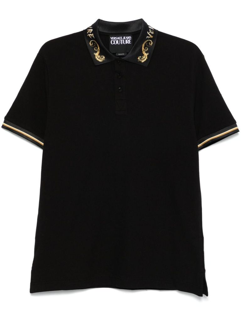 Shop Versace Jeans Couture Cotton Polo With Patterns In Black