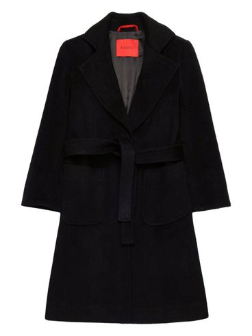 MAX & CO - Cappotto di lana nero con cintura in vita