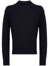 Blue crew neck sweater in wool and cashmere