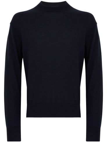 Maglia in lana e cashmere blu girocollo