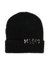 Embroidered logo black wool beanie