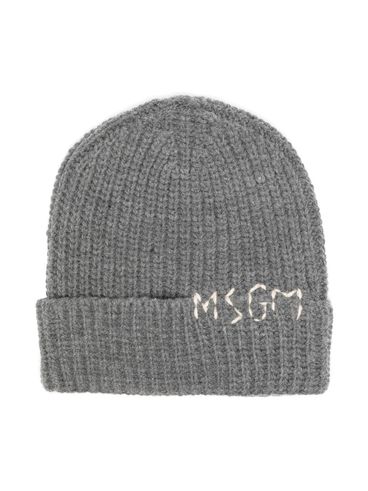 MSGM - Embroidered logo grey wool beanie